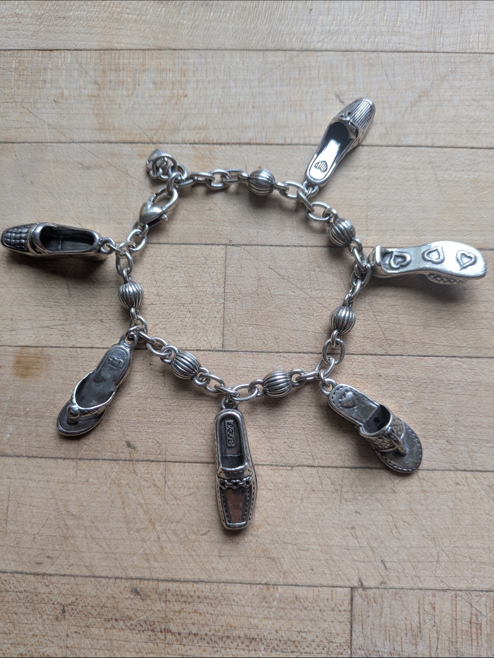 Brighton Silver Tone Shoe Charm Bracelet